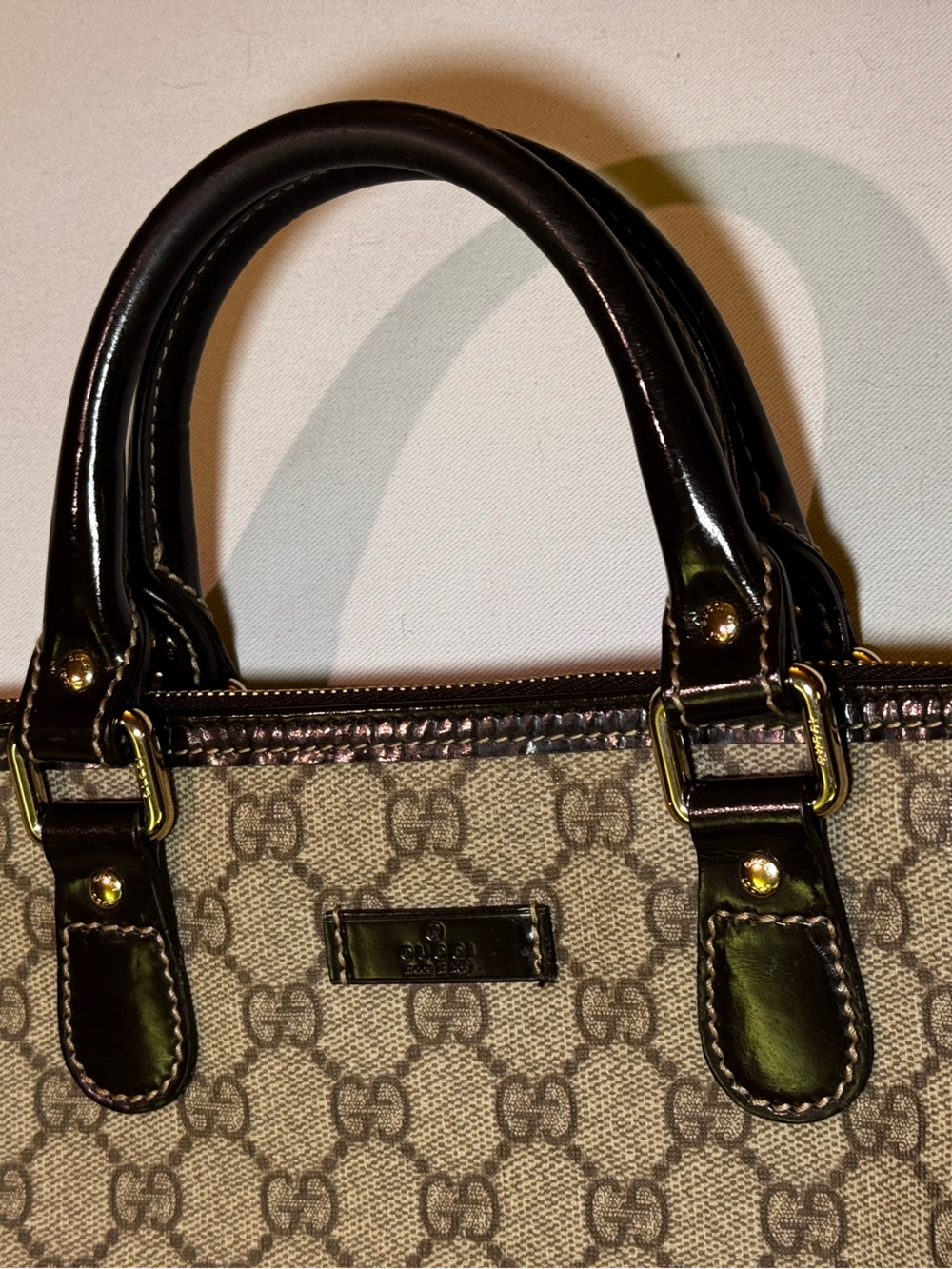 Vtg Authentic Gucci GG Supreme GG Monogram Top Handle Canvas Tote Bag Pre-owned - Picture 3 of 11